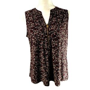 Anne Klein Pleated Floral Sleeveless Top with Zipper, Size Medium